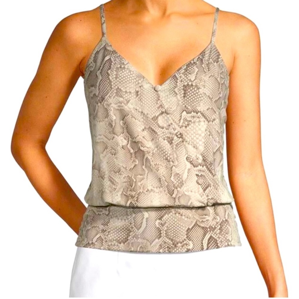 White House Black Market Button Surplice Cami in Mojave Allover Vanilla